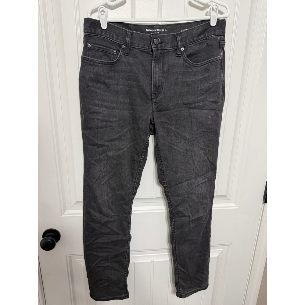 Banana Republic Jeans Mens 33x32 Travel Jean Athletic Fit Gray Stretch Denim EUC